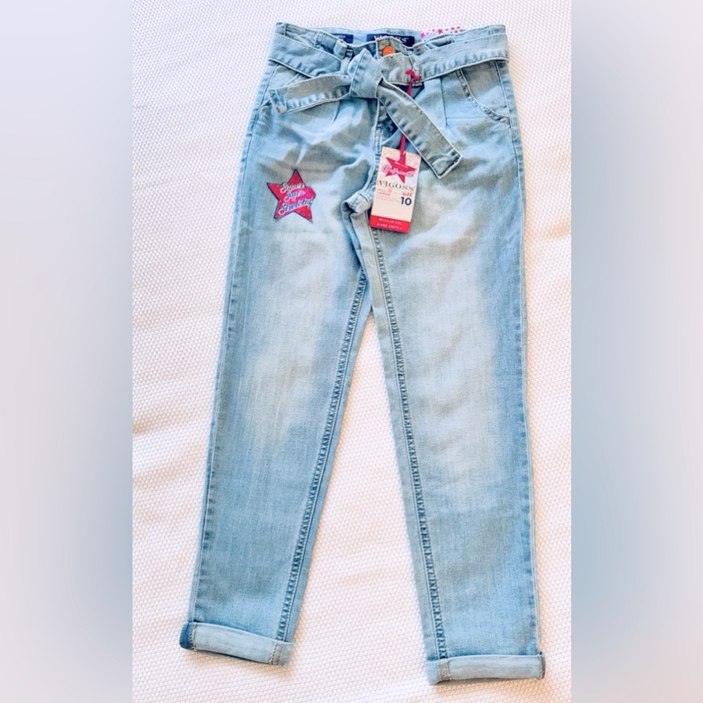 VIGOSS Georgia Girlfriend Super Stretch Light Blue Jeans w Denim Belt Tie - Picture 5 of 15